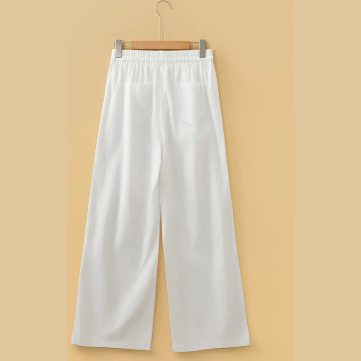 Pippy Drawstring Elastic Waist Button Pleated Detail Wide Leg Pants