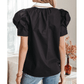 SALE!!!  Ronnie Black Ricrac Trim Color Block Patchwork Shirt Collar Short Sleeve Blouse