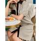 Charis Black Stripe Color Block Patchwork Shirt Collar Button Down Puff Sleeve Mini Dress