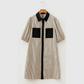 Charis Black Stripe Color Block Patchwork Shirt Collar Button Down Puff Sleeve Mini Dress