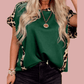 Lyla Green Leopard Trim Round Neck Loose T Shirt