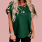 Lyla Green Leopard Trim Round Neck Loose T Shirt