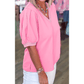 Tula Bonbon Pink V Neck Short Puff Sleeve Blouse