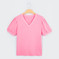 Tula Bonbon Pink V Neck Short Puff Sleeve Blouse