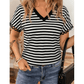 Brexa Black Striped Print V Neck Delicate Trim Casual Tee