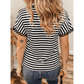Brexa Black Striped Print V Neck Delicate Trim Casual Tee