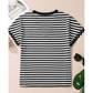 Brexa Black Striped Print V Neck Delicate Trim Casual Tee