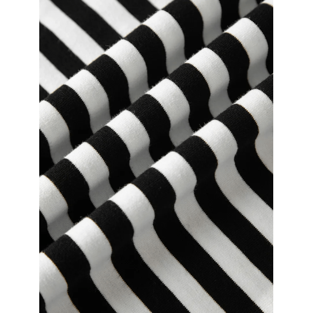 Brexa Black Striped Print V Neck Delicate Trim Casual Tee