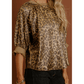 Tiffie Gold Half Sleeve Metallic Leopard Print Blouse