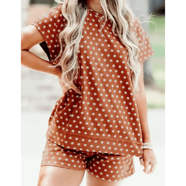 Kaden Brown Polka Dot Print Short Set