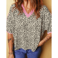 Desarae Contrast V Neck Varsity Short Sleeve Leopard Top