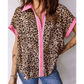 Georgia Kate Leopard Print Contrasted Trim Animal Short Sleeve Shirt