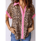 Georgia Kate Leopard Print Contrasted Trim Animal Short Sleeve Shirt