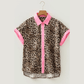 Georgia Kate Leopard Print Contrasted Trim Animal Short Sleeve Shirt