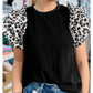 Carys Black Contrast Leopard Ruffled Short Sleeve Ribbed Knit Top