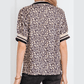 Katie Leopard Print Half Zip Striped Trim Patchwork Short Sleeve Top