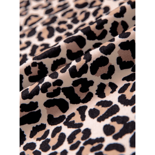 Katie Leopard Print Half Zip Striped Trim Patchwork Short Sleeve Top