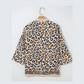 RTS Khaki Mixed Leopard Patchwork 3/4 Sleeve Loose Shirt