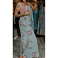 Clorinda Beau Blue Floral Print Pleated High Waist Wide Leg Denim Jumpsuit