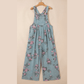 Clorinda Beau Blue Floral Print Pleated High Waist Wide Leg Denim Jumpsuit