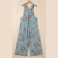 Clorinda Beau Blue Floral Print Pleated High Waist Wide Leg Denim Jumpsuit