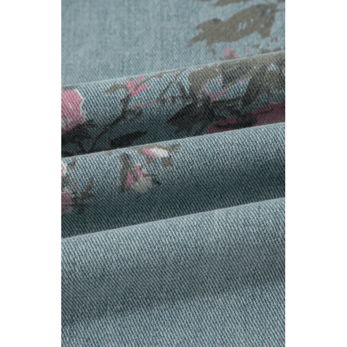 Clorinda Beau Blue Floral Print Pleated High Waist Wide Leg Denim Jumpsuit