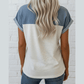 Sissy Light Grey Color Block Denim Patchwork Button Polo Collar Short Sleeve Top