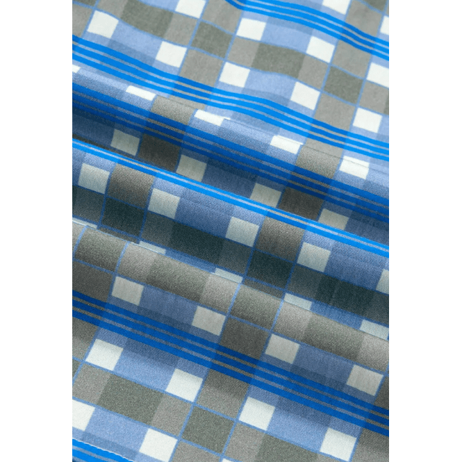 Anessa Sky Blue Plaid Long Sleeve Frilled Detail Half Button Blouse