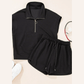 Kash Black Textured Half Zip Kangaroo Pocket Top Drawstring Shorts Set