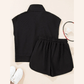 Kash Black Textured Half Zip Kangaroo Pocket Top Drawstring Shorts Set