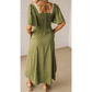 Thelma Green Polka Dot Print Lacy Neckline Smocked High Waist Maxi Dress