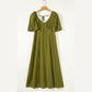 Thelma Green Polka Dot Print Lacy Neckline Smocked High Waist Maxi Dress