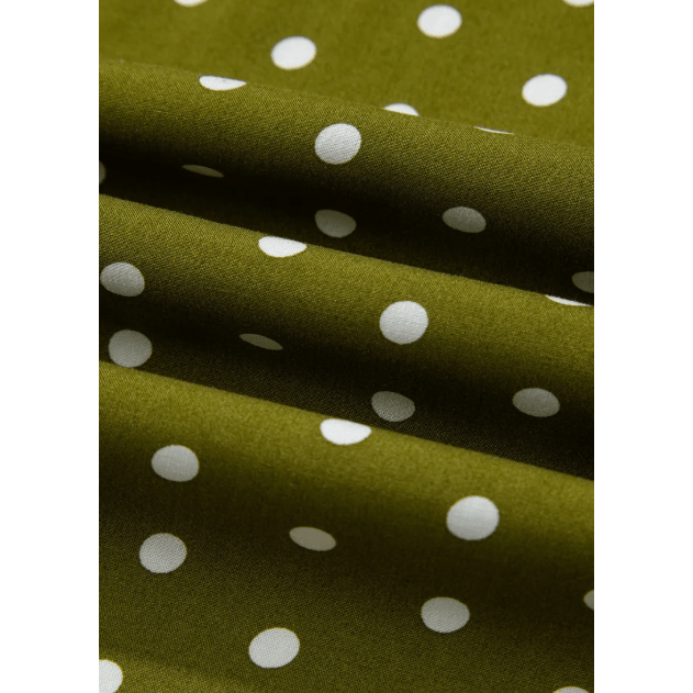 Thelma Green Polka Dot Print Lacy Neckline Smocked High Waist Maxi Dress