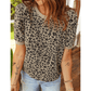 Vickie Khaki Textured Leopard Print Crew Neck Short Sleeve Top
