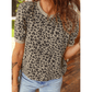 Vickie Khaki Textured Leopard Print Crew Neck Short Sleeve Top