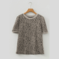 Vickie Khaki Textured Leopard Print Crew Neck Short Sleeve Top