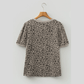 Vickie Khaki Textured Leopard Print Crew Neck Short Sleeve Top