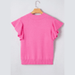 Carrison Pink Ribbed Trim Round Neck Ruffle Short Sleeve Sweater