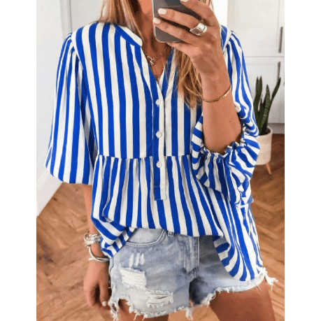 Jada Sky Blue Stripe Balloon Sleeve Loose Button up Shirt
