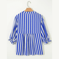Jada Sky Blue Stripe Balloon Sleeve Loose Button up Shirt