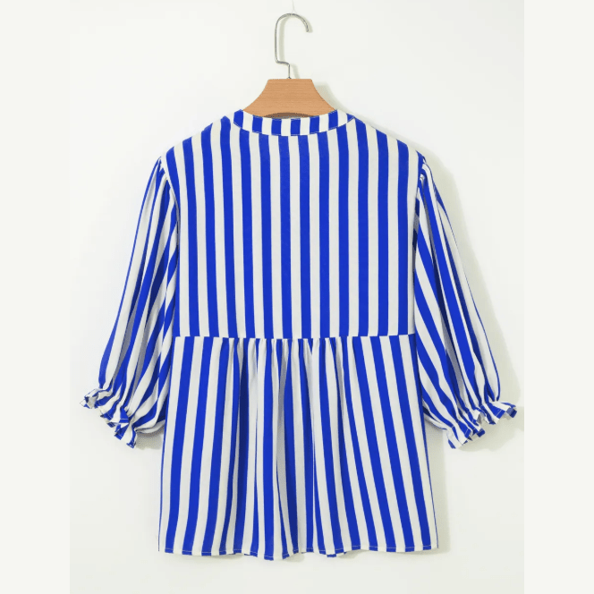 Jada Sky Blue Stripe Balloon Sleeve Loose Button up Shirt
