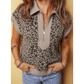 Kammi Zip up Collared Leopard Cap Sleeve Top