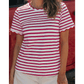 Meliza Red Stripe Scalloped Trim Round Neck T Shirt
