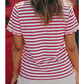 Meliza Red Stripe Scalloped Trim Round Neck T Shirt