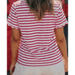 Meliza Red Stripe Scalloped Trim Round Neck T Shirt