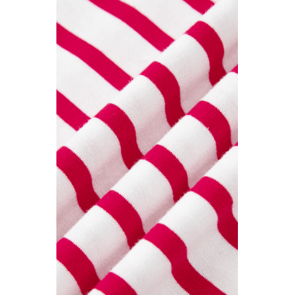 Meliza Red Stripe Scalloped Trim Round Neck T Shirt