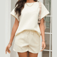 Britnee Apricot Textured Short Sleeve Top and Shorts Set