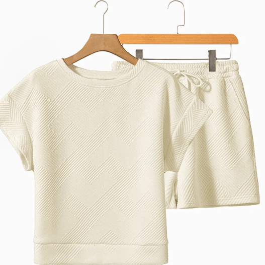 Britnee Apricot Textured Short Sleeve Top and Shorts Set