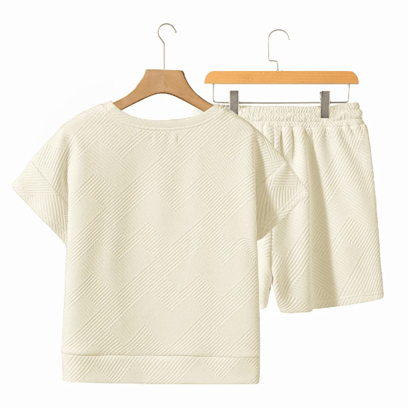 Britnee Apricot Textured Short Sleeve Top and Shorts Set