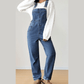 Coralynn Dark Blue Retro Bib Pocket Buckle Straps Casual Denim Jumpsuit